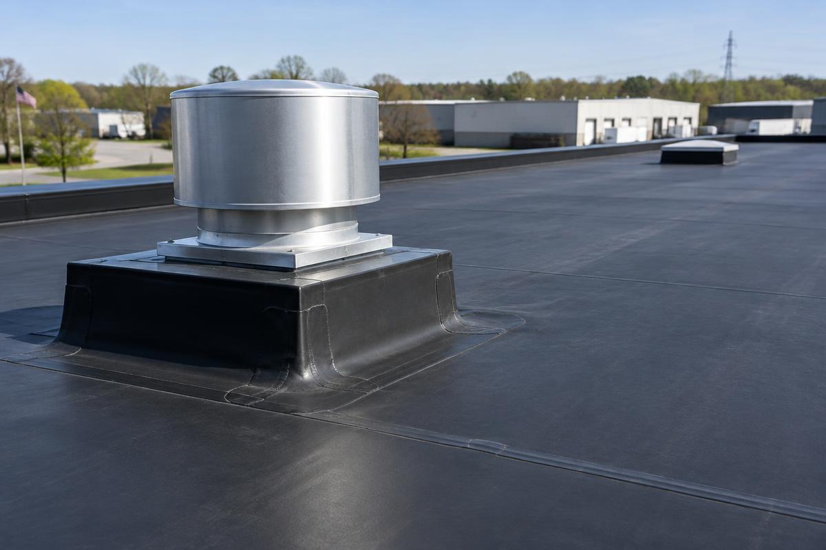 Illustrative EPDM commercial roof with detailed vent flashing